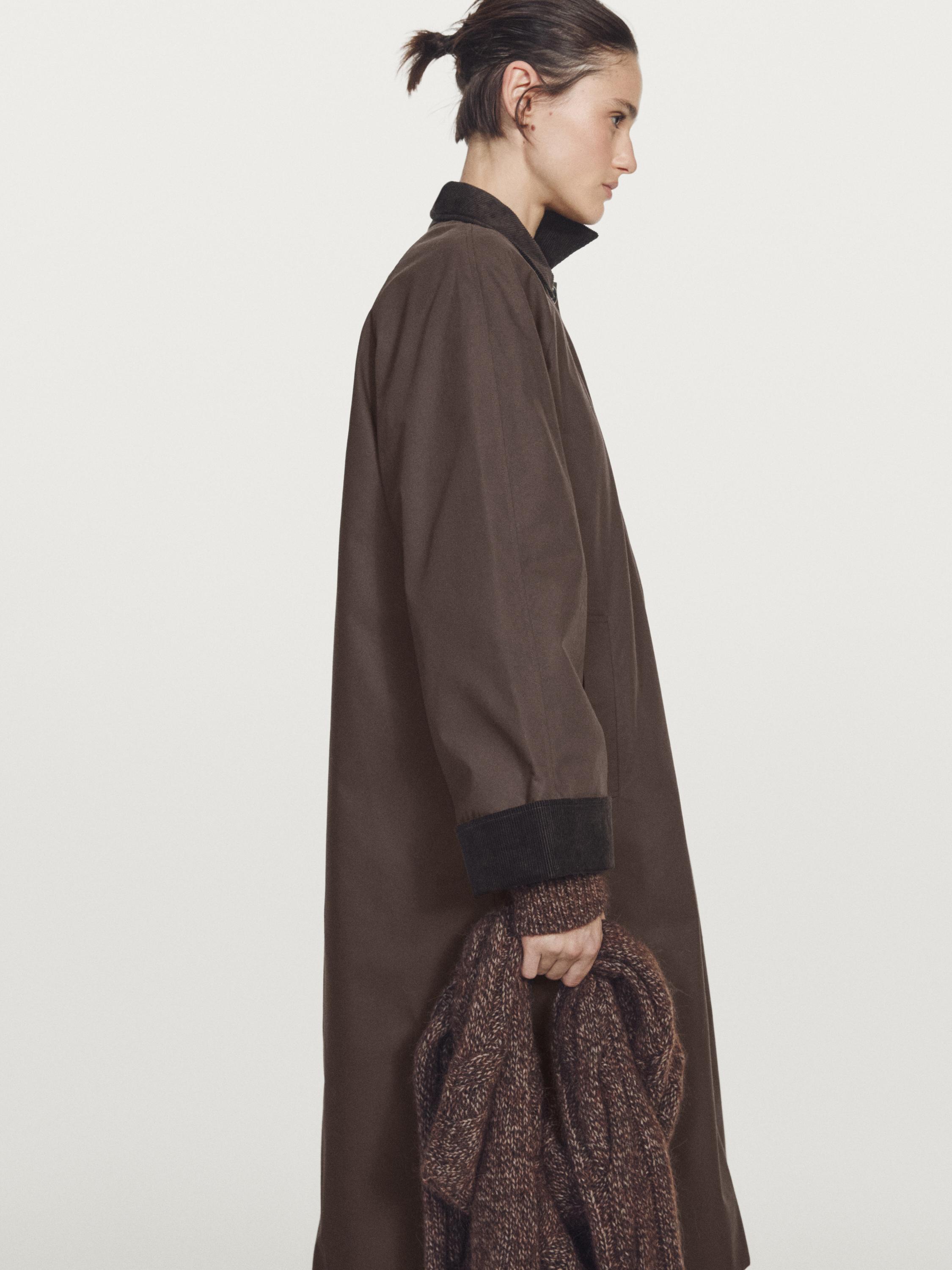 Parka longue cirée détail velours côtelé